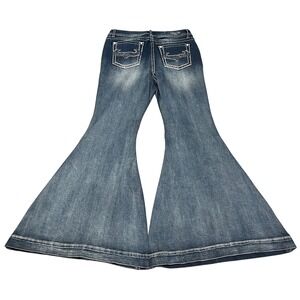 Grace in LA High Waist Flare Bell Bottom Wide Baggy Jean Women 32x32 Denim-3344‎